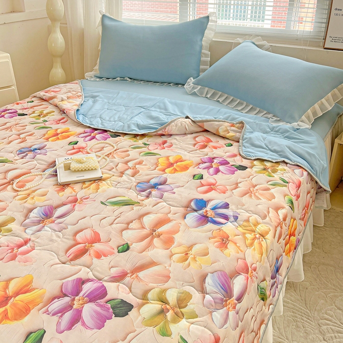 91家纺网 家纺一手货源 找家纺 栩裕纺织 2026新款（常年不断货）5D立体凉感丝夏被仿锦氨空调被冰淇淋夏凉被 五彩缤纷