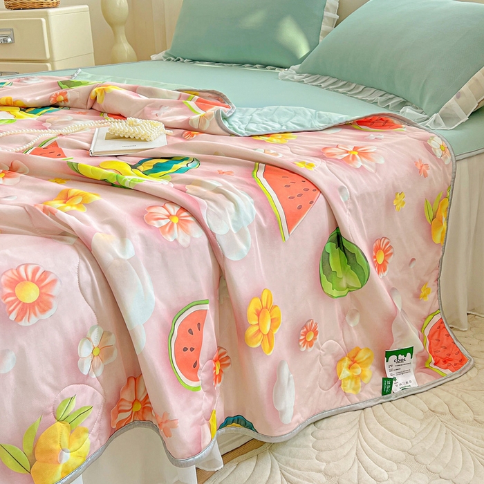 91家纺网 家纺一手货源 找家纺 栩裕纺织 2026新款（常年不断货）5D立体凉感丝夏被仿锦氨空调被冰淇淋夏凉被 清凉西瓜