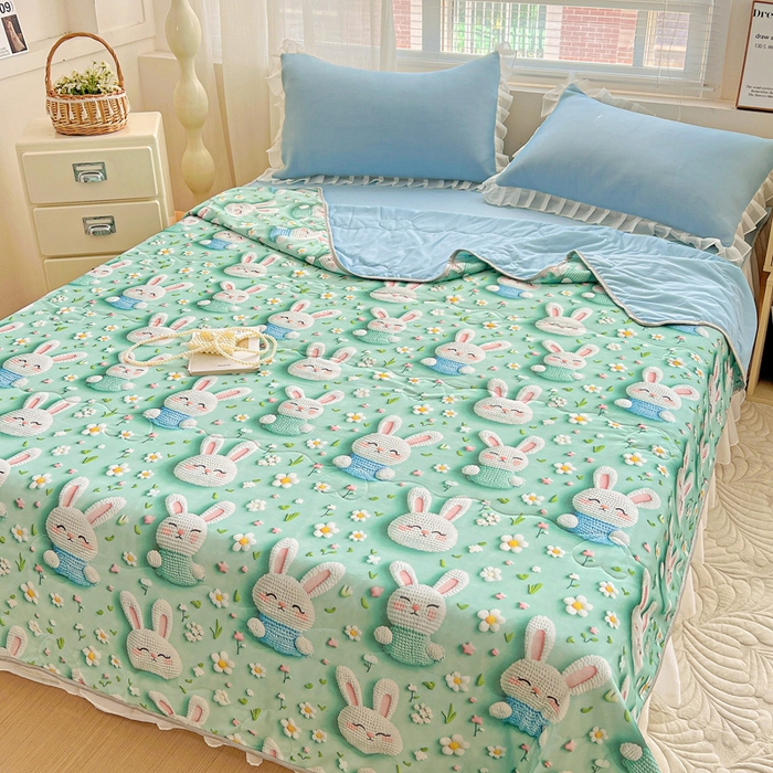 91家纺网 家纺一手货源 找家纺 栩裕纺织 2026新款（常年不断货）5D立体凉感丝夏被仿锦氨空调被冰淇淋夏凉被 乖乖兔