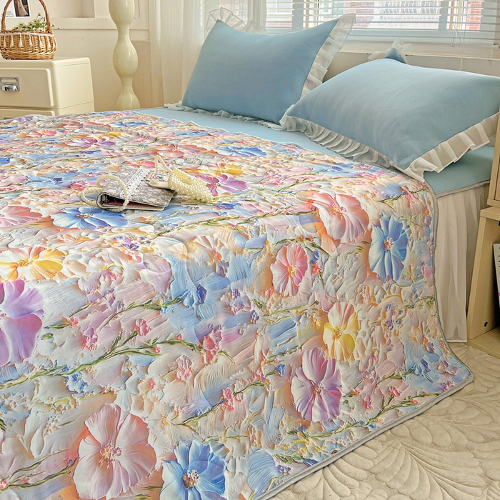 91家纺网 家纺一手货源 找家纺 栩裕纺织 2026新款（常年不断货）5D立体凉感丝夏被仿锦氨空调被冰淇淋夏凉被 浮雕花