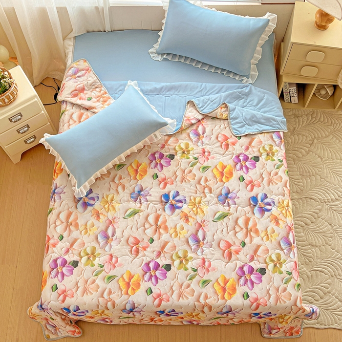 91家纺网 家纺一手货源 找家纺 栩裕纺织 2026新款（常年不断货）5D立体凉感丝夏被仿锦氨空调被冰淇淋夏凉被 五彩缤纷