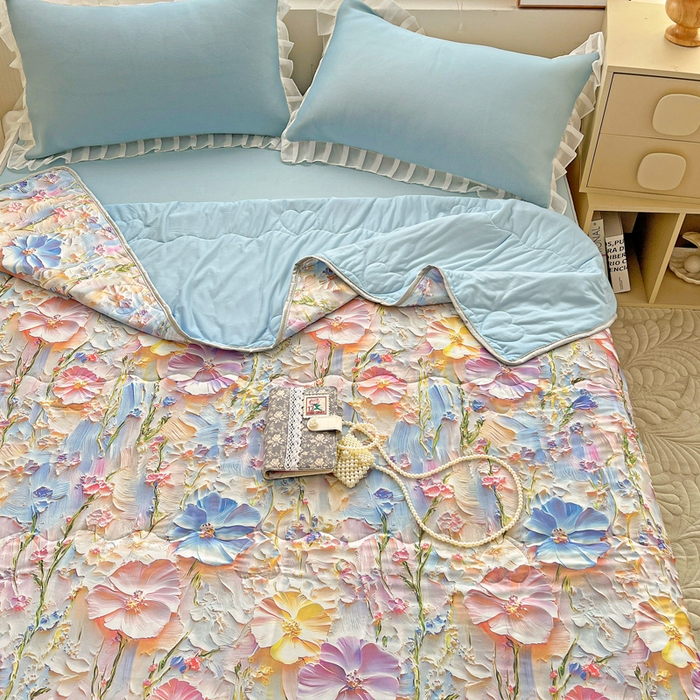 91家纺网 家纺一手货源 找家纺 栩裕纺织 2026新款（常年不断货）5D立体凉感丝夏被仿锦氨空调被冰淇淋夏凉被 浮雕花