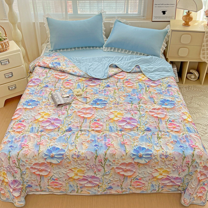 91家纺网 家纺一手货源 找家纺 栩裕纺织 2026新款（常年不断货）5D立体凉感丝夏被仿锦氨空调被冰淇淋夏凉被 浮雕花