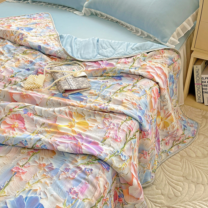 91家纺网 家纺一手货源 找家纺 栩裕纺织 2026新款（常年不断货）5D立体凉感丝夏被仿锦氨空调被冰淇淋夏凉被 浮雕花