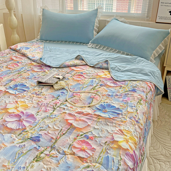 91家纺网 家纺一手货源 找家纺 栩裕纺织 2026新款（常年不断货）5D立体凉感丝夏被仿锦氨空调被冰淇淋夏凉被 浮雕花