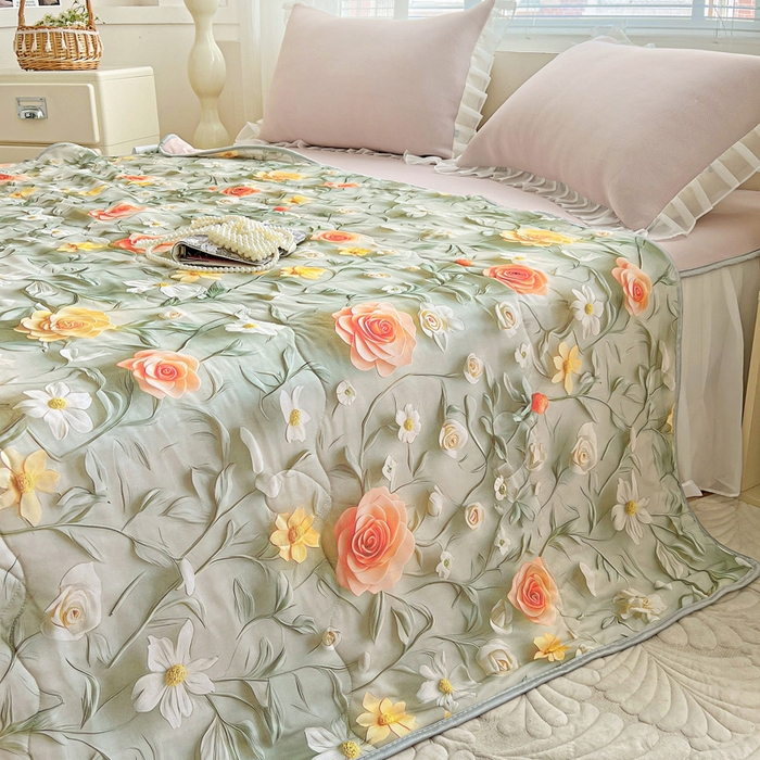 91家纺网 家纺一手货源 找家纺 栩裕纺织 2026新款（常年不断货）5D立体凉感丝夏被仿锦氨空调被冰淇淋夏凉被 繁花似锦