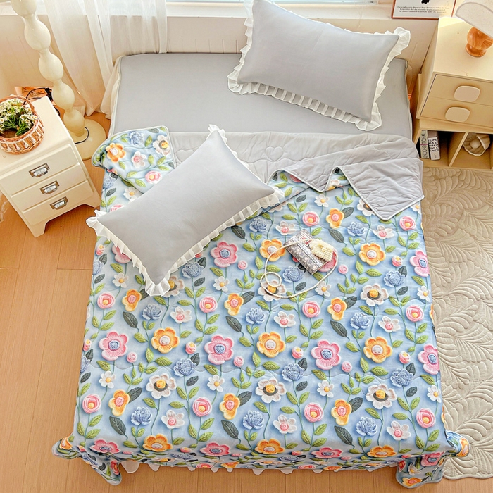 91家纺网 家纺一手货源 找家纺 栩裕纺织 2026新款（常年不断货）5D立体凉感丝夏被仿锦氨空调被冰淇淋夏凉被 小花园