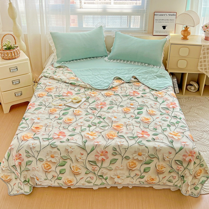 栩裕纺织 2026新款（常年不断货）5D立体凉感丝夏被仿锦氨空调被冰淇淋夏凉被 花儿朵朵