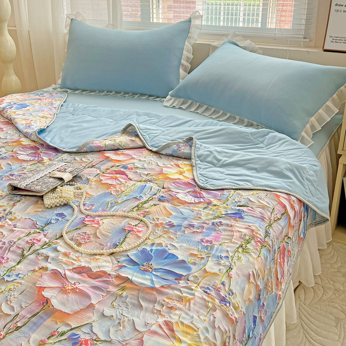 91家纺网 家纺一手货源 找家纺 栩裕纺织 2026新款（常年不断货）5D立体凉感丝夏被仿锦氨空调被冰淇淋夏凉被 浮雕花