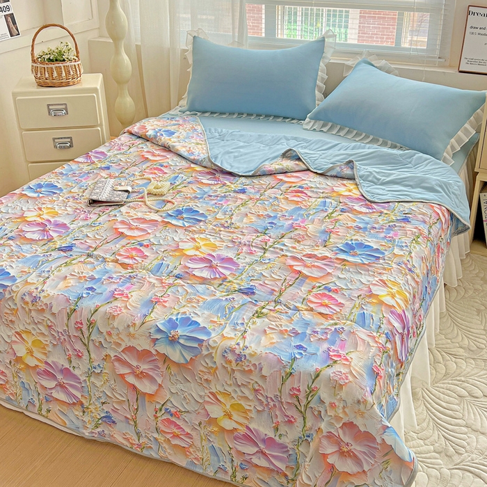 91家纺网 家纺一手货源 找家纺 栩裕纺织 2026新款（常年不断货）5D立体凉感丝夏被仿锦氨空调被冰淇淋夏凉被 浮雕花