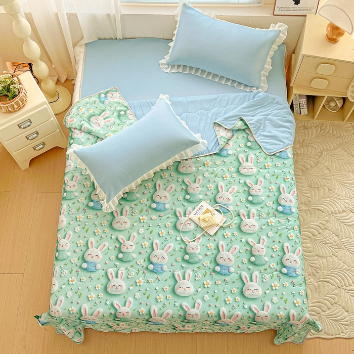 91家纺网 家纺一手货源 找家纺 栩裕纺织 2026新款（常年不断货）5D立体凉感丝夏被仿锦氨空调被冰淇淋夏凉被 乖乖兔