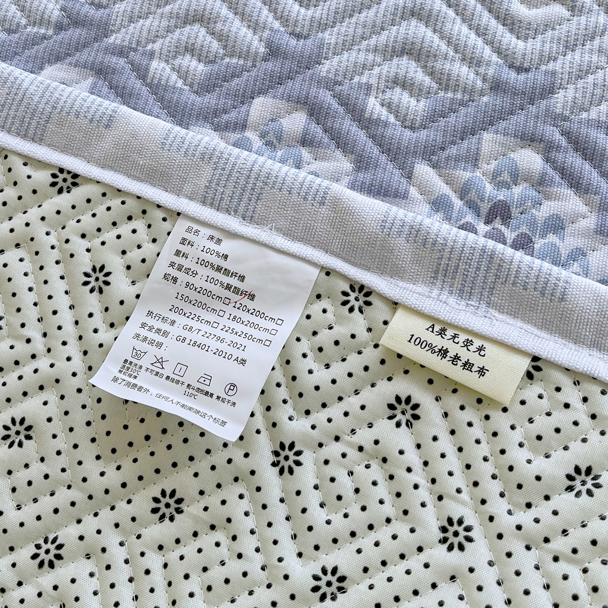 91家纺网 家纺一手货源 找家纺 金鑫汇家纺 2026春夏新款学生床新花型老粗布床盖夹棉软凉席席子可以机洗 学生床-燕南飞-蓝