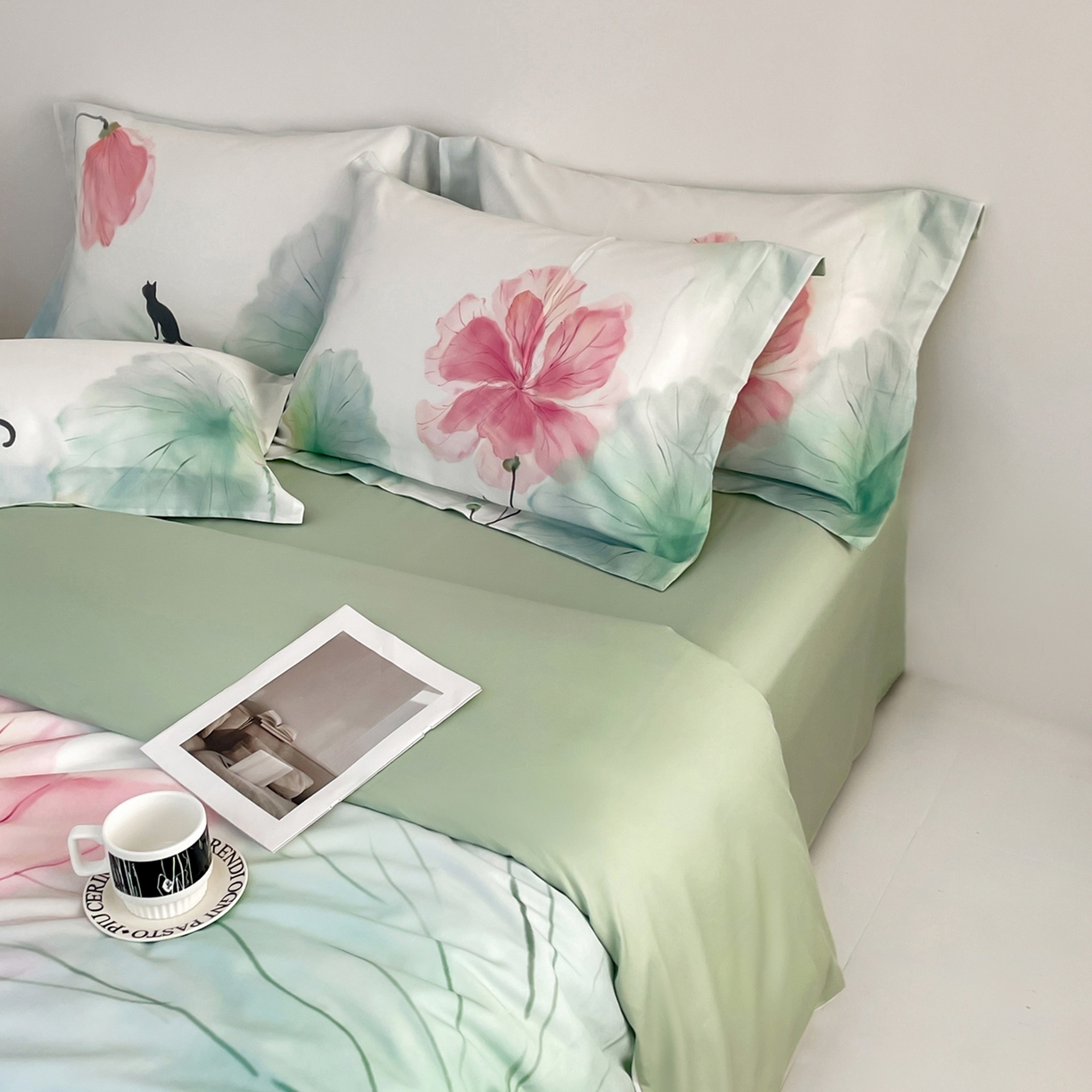 91家纺网 家纺一手货源 找家纺 金奇达家纺 2026新款茧养天丝棉四件套-朝颜（标准号全网控价（折后券后）不低于268元) 朝颜-水云绿