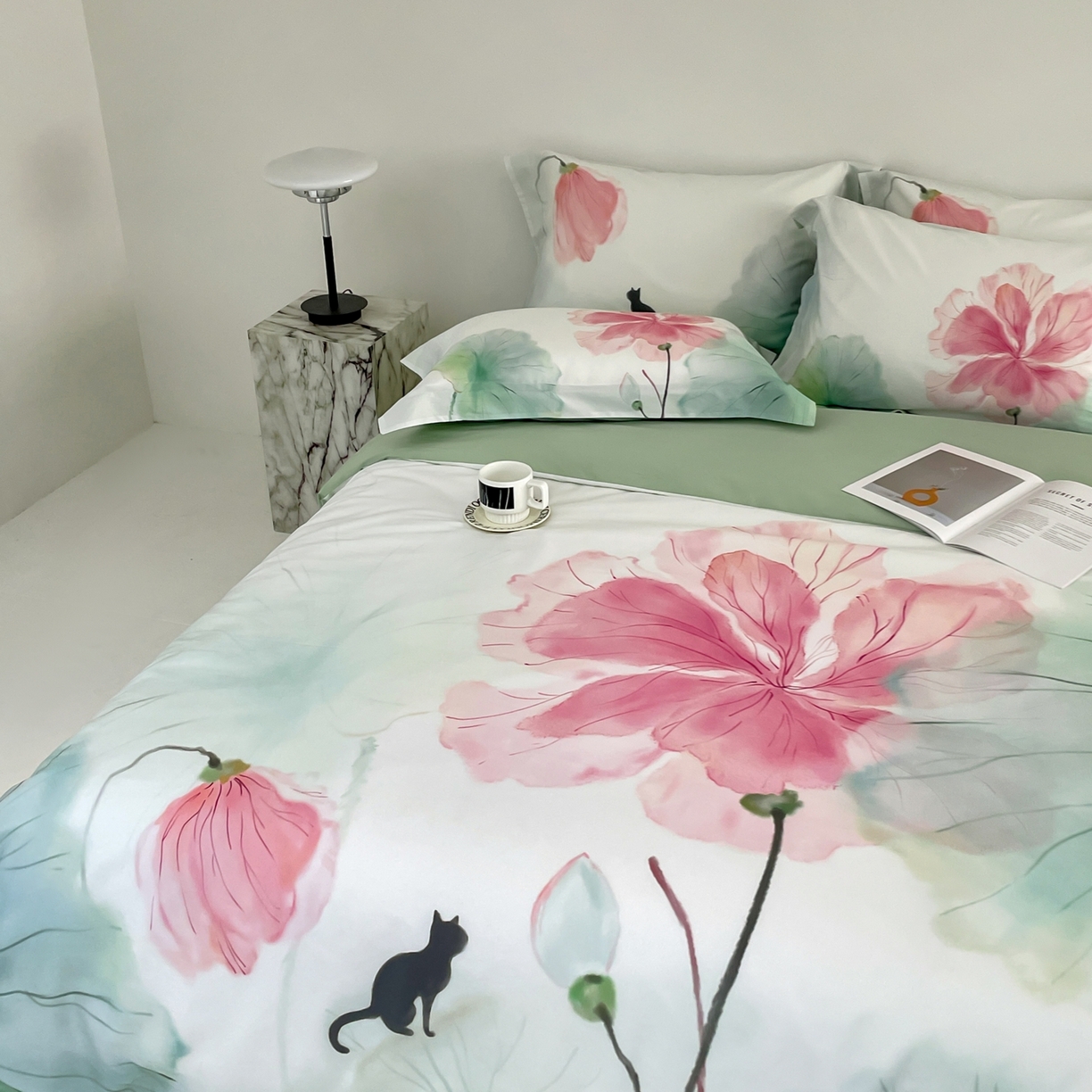 91家纺网 家纺一手货源 找家纺 金奇达家纺 2026新款茧养天丝棉四件套-朝颜（标准号全网控价（折后券后）不低于268元) 朝颜-水云绿