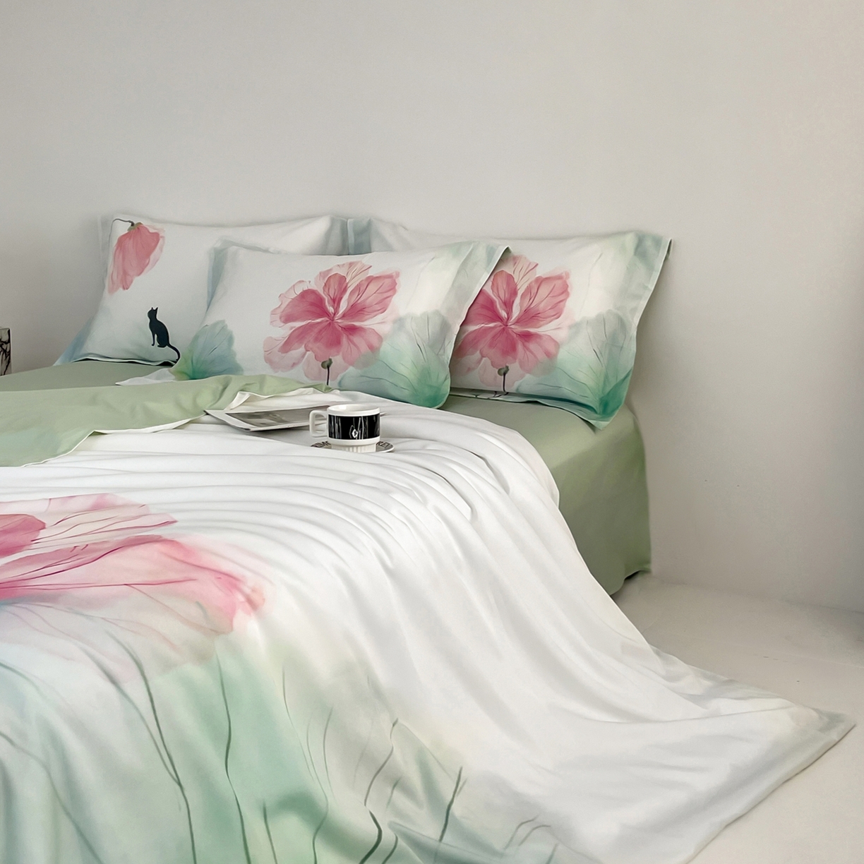 91家纺网 家纺一手货源 找家纺 金奇达家纺 2026新款茧养天丝棉四件套-朝颜（标准号全网控价（折后券后）不低于268元) 朝颜-水云绿