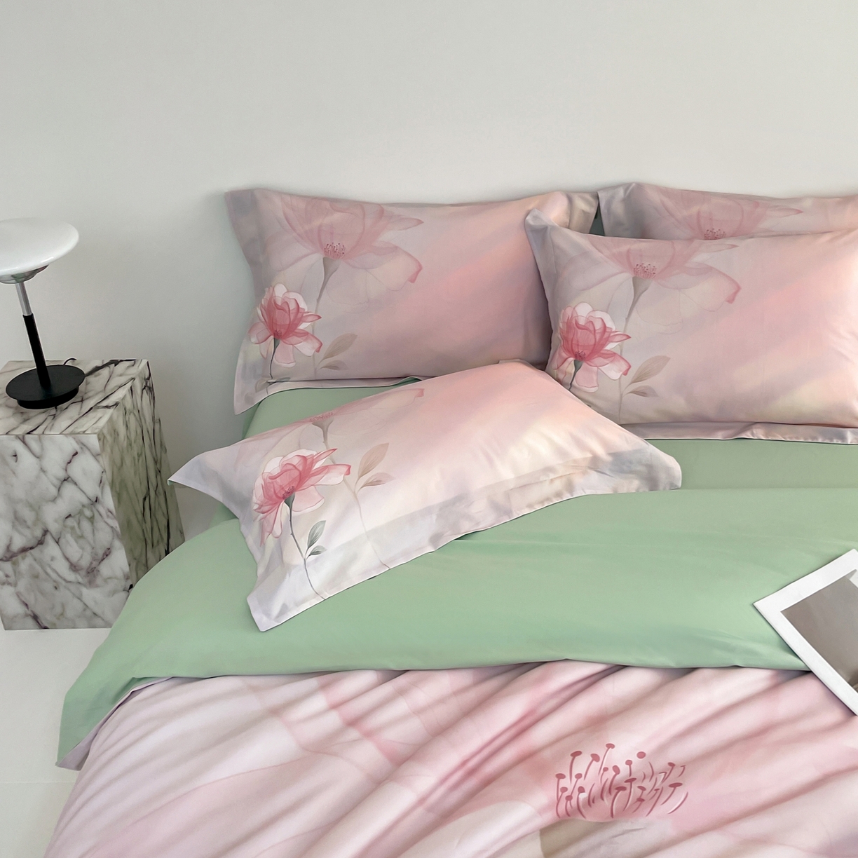 91家纺网 家纺一手货源 找家纺 金奇达家纺 2026新款茧养天丝棉四件套-朝颜（标准号全网控价（折后券后）不低于268元) 朝颜-水云粉