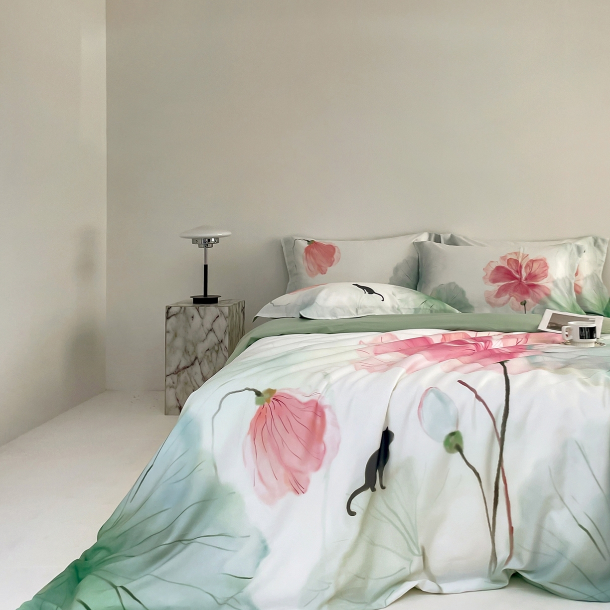 91家纺网 家纺一手货源 找家纺 金奇达家纺 2026新款茧养天丝棉四件套-朝颜（标准号全网控价（折后券后）不低于268元) 朝颜-水云绿