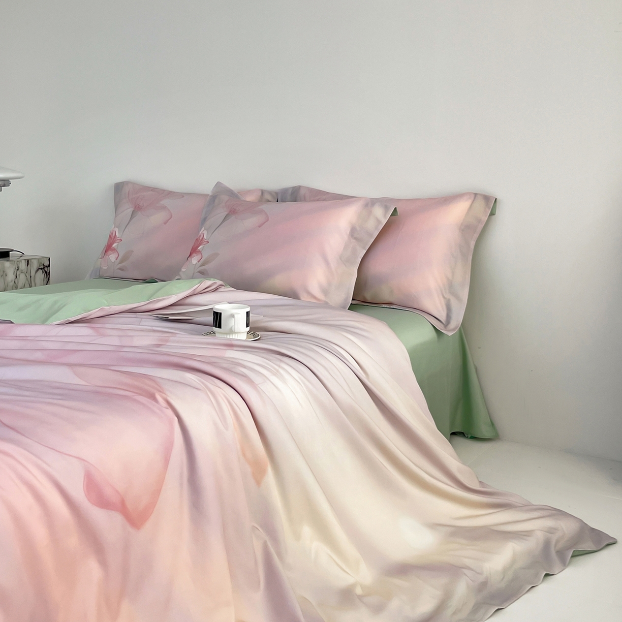 91家纺网 家纺一手货源 找家纺 金奇达家纺 2026新款茧养天丝棉四件套-朝颜（标准号全网控价（折后券后）不低于268元) 朝颜-水云粉