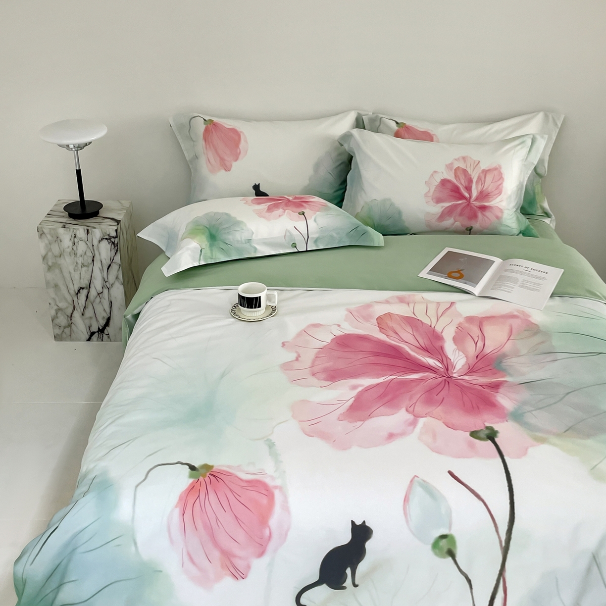 91家纺网 家纺一手货源 找家纺 金奇达家纺 2026新款茧养天丝棉四件套-朝颜（标准号全网控价（折后券后）不低于268元) 朝颜-水云绿