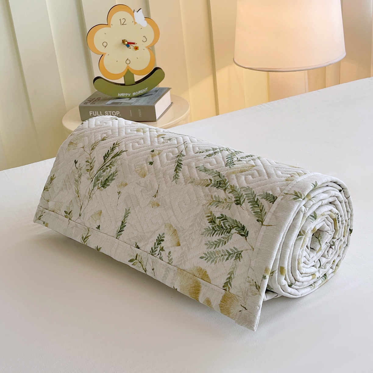 91家纺网 家纺一手货源 找家纺 金鑫汇家纺 2026春夏新款学生床新花型老粗布床盖夹棉软凉席席子可以机洗 学生床-月下花影-绿