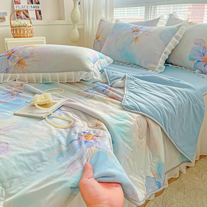 91家纺网 家纺一手货源 找家纺 栩裕纺织 2026新款（常年不断货）夏被凉感丝包边夏凉被跑量款空调被礼品被 馨韵