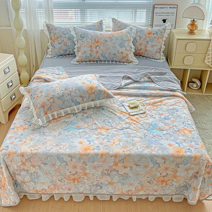 91家纺网 家纺一手货源 找家纺 栩裕纺织 2026新款（常年不断货）夏被凉感丝包边夏凉被跑量款空调被礼品被 春花秋实