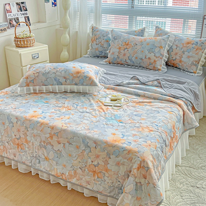 91家纺网 家纺一手货源 找家纺 栩裕纺织 2026新款（常年不断货）夏被凉感丝包边夏凉被跑量款空调被礼品被 春花秋实