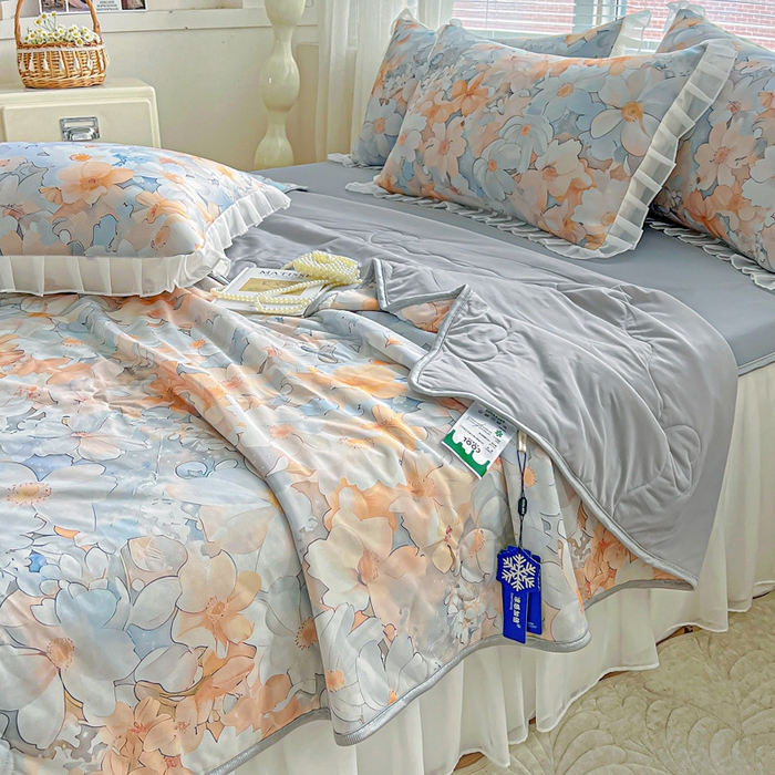 91家纺网 家纺一手货源 找家纺 栩裕纺织 2026新款（常年不断货）夏被凉感丝包边夏凉被跑量款空调被礼品被 春花秋实
