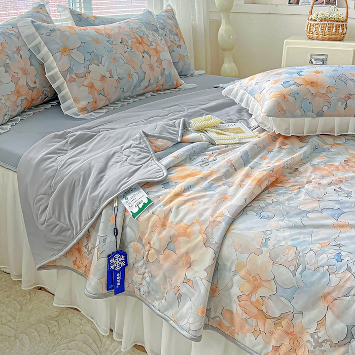 91家纺网 家纺一手货源 找家纺 栩裕纺织 2026新款（常年不断货）夏被凉感丝包边夏凉被跑量款空调被礼品被 春花秋实