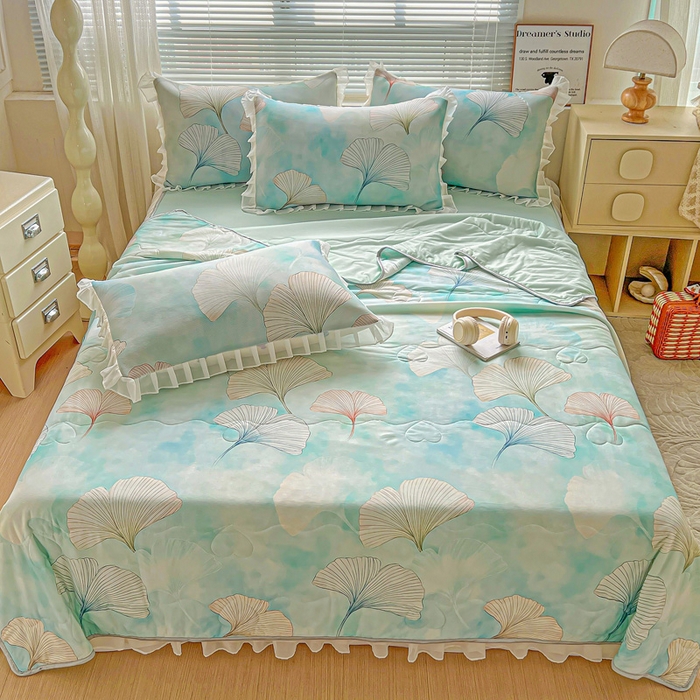 91家纺网 家纺一手货源 找家纺 栩裕纺织 2026新款（常年不断货）夏被凉感丝包边夏凉被跑量款空调被礼品被 银杏漫舞