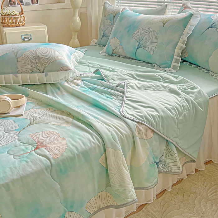 91家纺网 家纺一手货源 找家纺 栩裕纺织 2026新款（常年不断货）夏被凉感丝包边夏凉被跑量款空调被礼品被 银杏漫舞