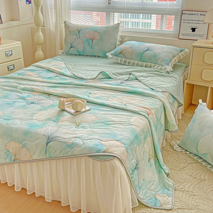 91家纺网 家纺一手货源 找家纺 栩裕纺织 2026新款（常年不断货）夏被凉感丝包边夏凉被跑量款空调被礼品被 银杏漫舞