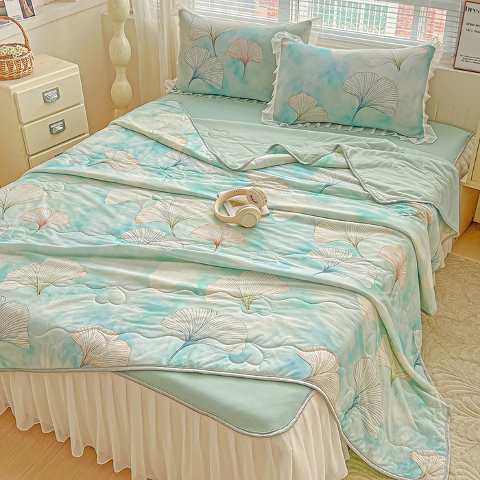 91家纺网 家纺一手货源 找家纺 栩裕纺织 2026新款（常年不断货）夏被凉感丝包边夏凉被跑量款空调被礼品被 银杏漫舞