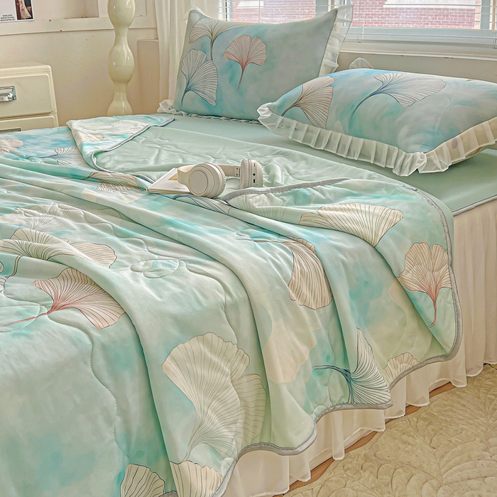 91家纺网 家纺一手货源 找家纺 栩裕纺织 2026新款（常年不断货）夏被凉感丝包边夏凉被跑量款空调被礼品被 银杏漫舞