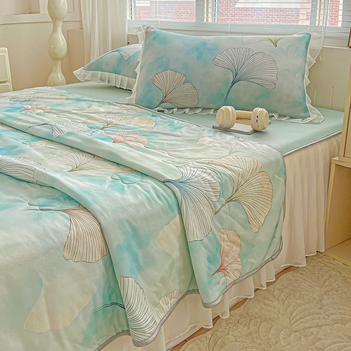 91家纺网 家纺一手货源 找家纺 栩裕纺织 2026新款（常年不断货）夏被凉感丝包边夏凉被跑量款空调被礼品被 银杏漫舞