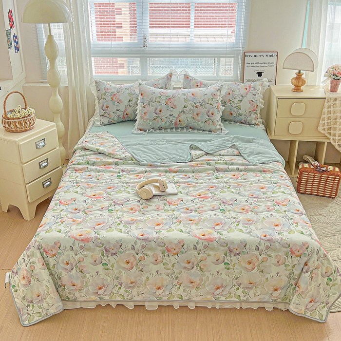 91家纺网 家纺一手货源 找家纺 栩裕纺织 2026新款（常年不断货）夏被凉感丝包边夏凉被跑量款空调被礼品被 春意浓