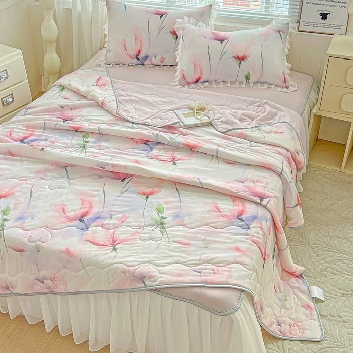 91家纺网 家纺一手货源 找家纺 栩裕纺织 2026新款（常年不断货）夏被凉感丝包边夏凉被跑量款空调被礼品被 梦思-红