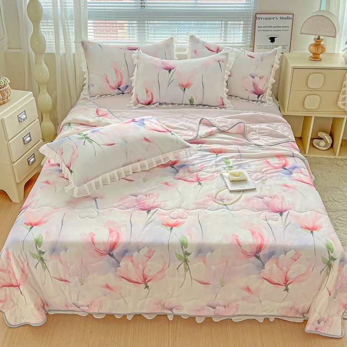 91家纺网 家纺一手货源 找家纺 栩裕纺织 2026新款（常年不断货）夏被凉感丝包边夏凉被跑量款空调被礼品被 梦思-红