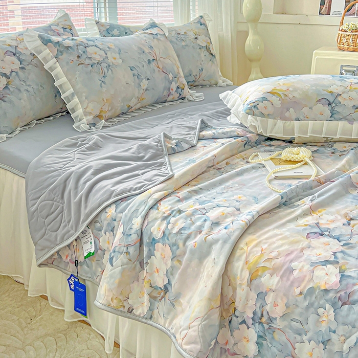 91家纺网 家纺一手货源 找家纺 栩裕纺织 2026新款（常年不断货）夏被凉感丝包边夏凉被跑量款空调被礼品被 花谷