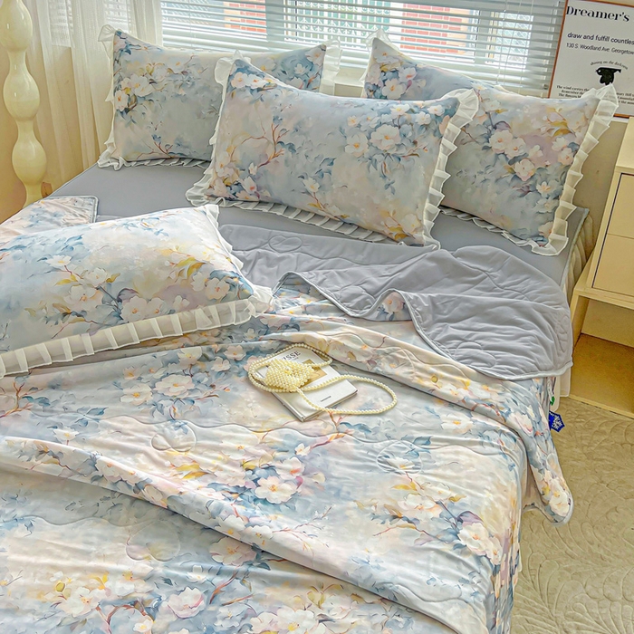 91家纺网 家纺一手货源 找家纺 栩裕纺织 2026新款（常年不断货）夏被凉感丝包边夏凉被跑量款空调被礼品被 花谷