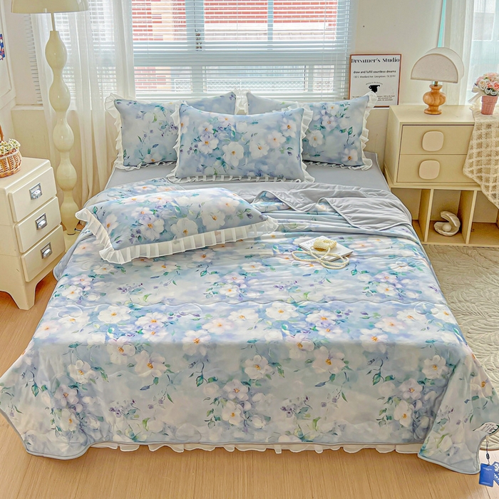 91家纺网 家纺一手货源 找家纺 栩裕纺织 2026新款（常年不断货）夏被凉感丝包边夏凉被跑量款空调被礼品被 柔情似水