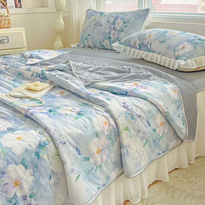 91家纺网 家纺一手货源 找家纺 栩裕纺织 2026新款（常年不断货）夏被凉感丝包边夏凉被跑量款空调被礼品被 柔情似水