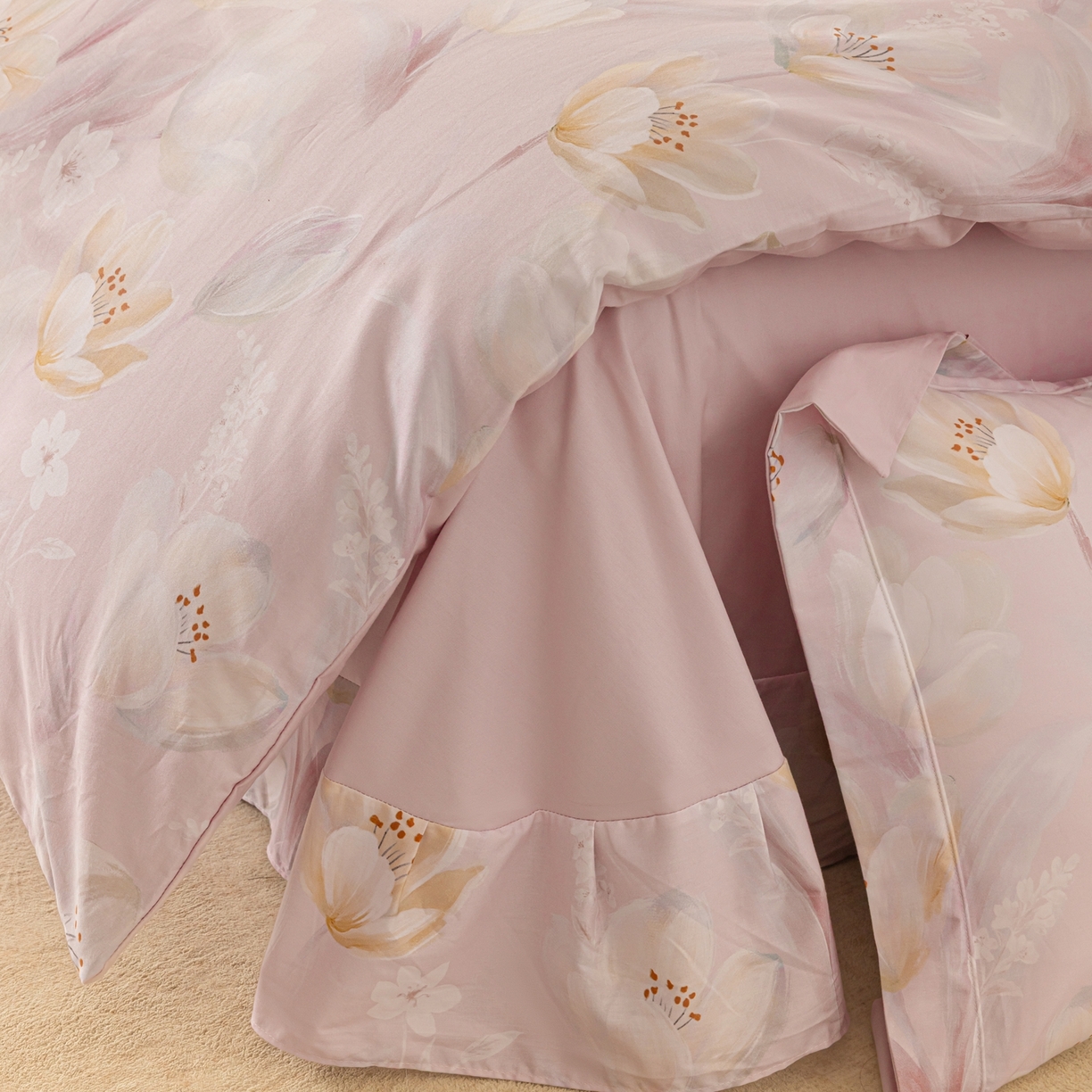 91家纺网 家纺一手货源 找家纺 莱豫家纺 2026新款50s阿克苏长绒棉数码印花四件套 依萱