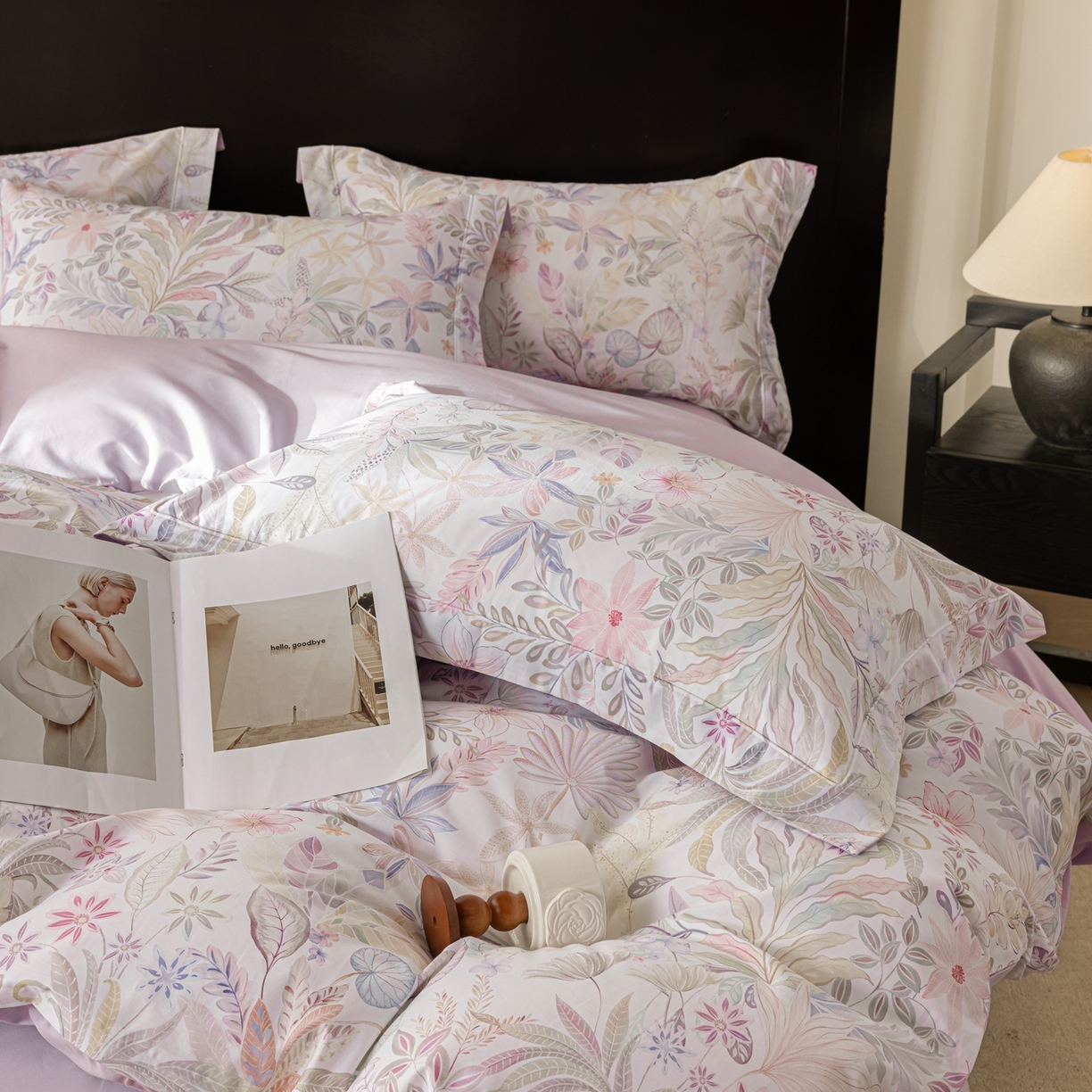 91家纺网 家纺一手货源 找家纺 莱豫家纺 2026新款50s阿克苏长绒棉数码印花四件套 婉柠紫