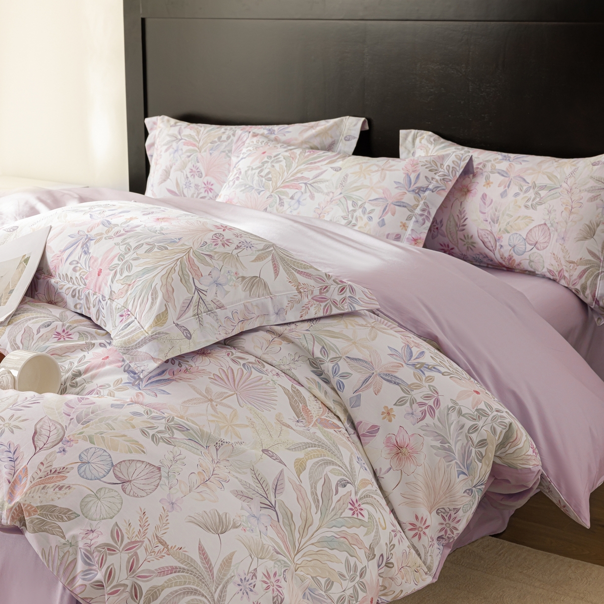 91家纺网 家纺一手货源 找家纺 莱豫家纺 2026新款50s阿克苏长绒棉数码印花四件套 婉柠紫