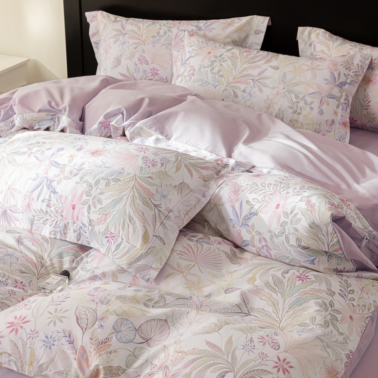 91家纺网 家纺一手货源 找家纺 莱豫家纺 2026新款50s阿克苏长绒棉数码印花四件套 婉柠紫