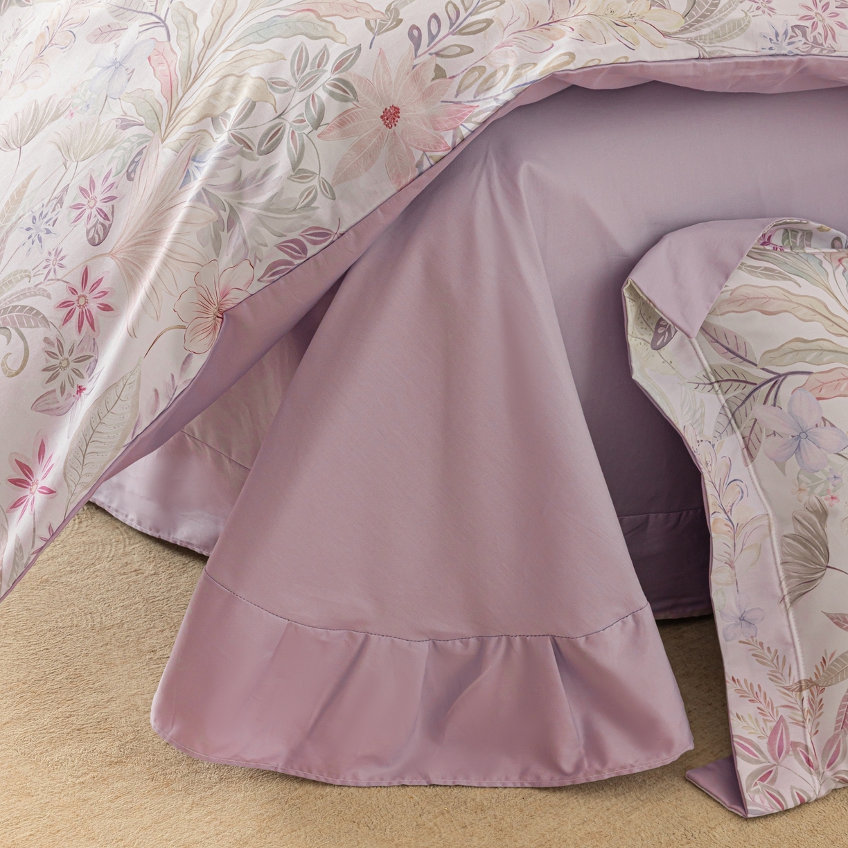 91家纺网 家纺一手货源 找家纺 莱豫家纺 2026新款50s阿克苏长绒棉数码印花四件套 婉柠紫