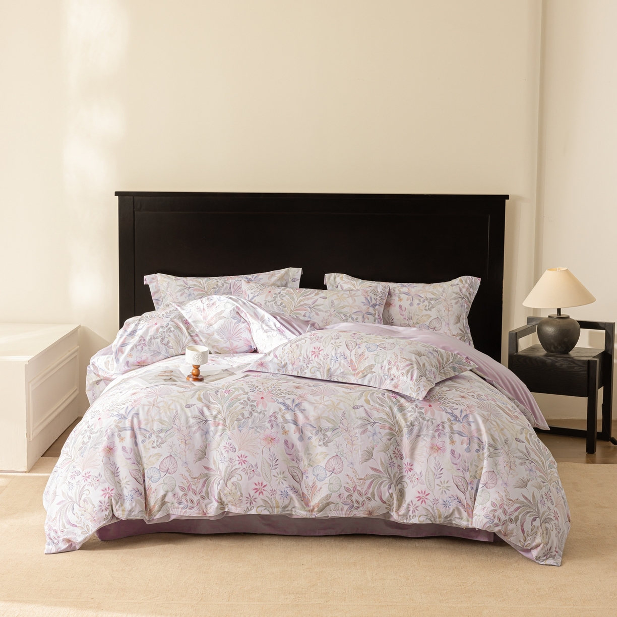 莱豫家纺 2026新款50s阿克苏长绒棉数码印花四件套 婉柠紫