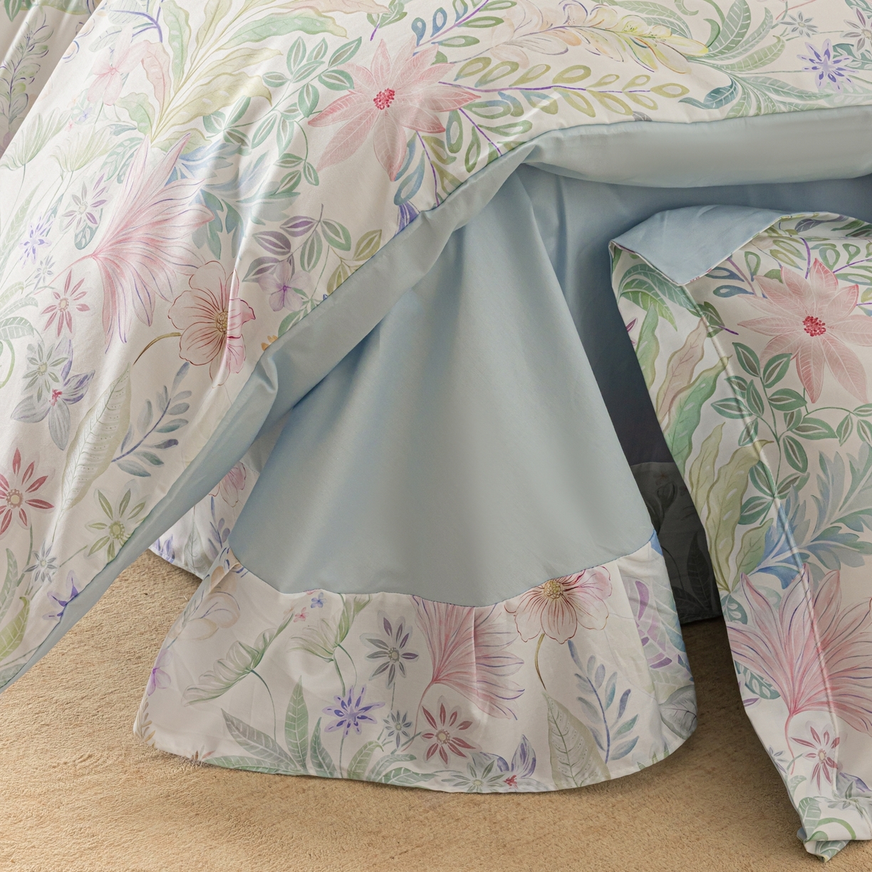 91家纺网 家纺一手货源 找家纺 莱豫家纺 2026新款50s阿克苏长绒棉数码印花四件套 晚柠绿