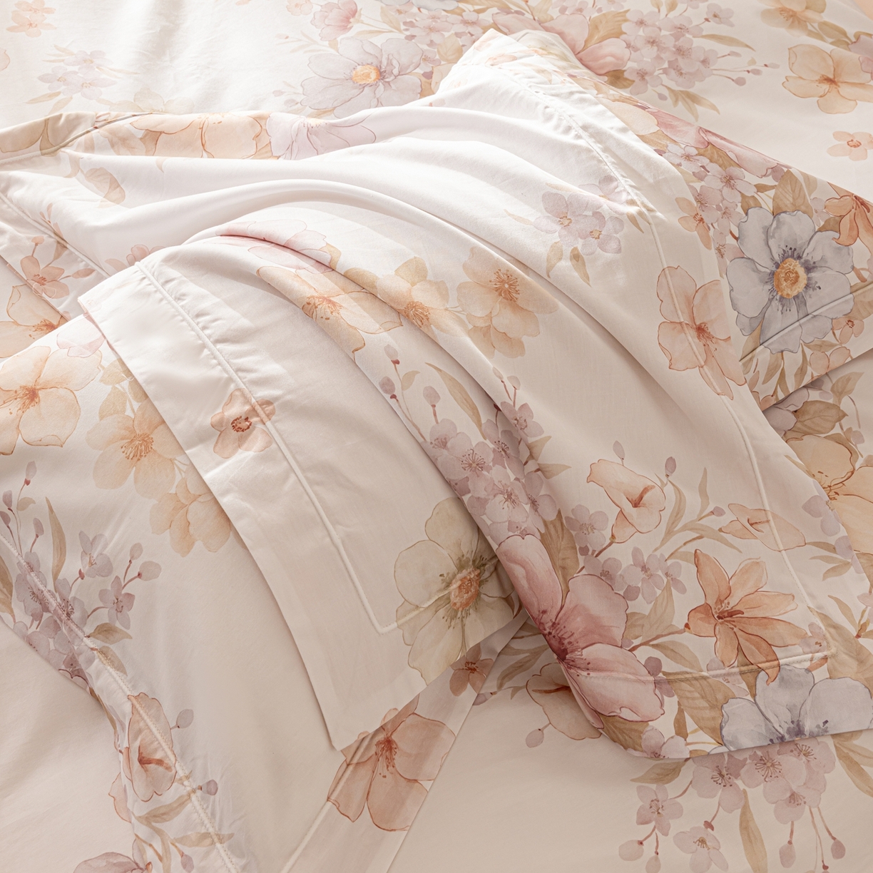 91家纺网 家纺一手货源 找家纺 莱豫家纺 2026新款50s阿克苏长绒棉数码印花四件套 昕芸粉